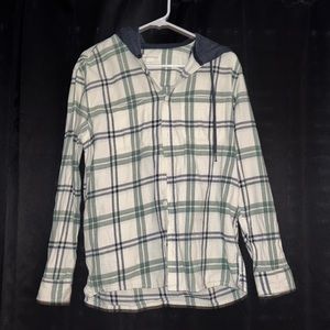 Green, White, Blue Flannel With Hood